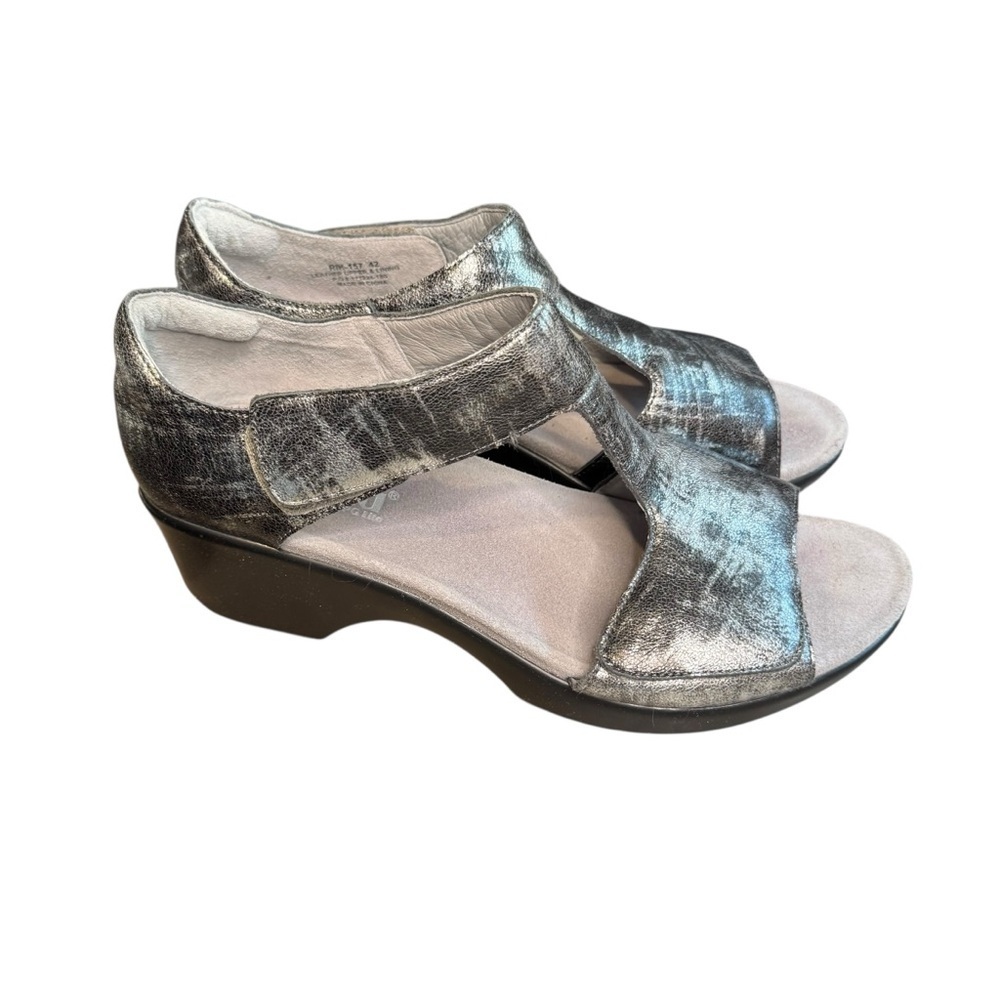 Alegria Asher Silver Leather Riki Adjustable Strap Wedge Sandals 42 US 12 S3